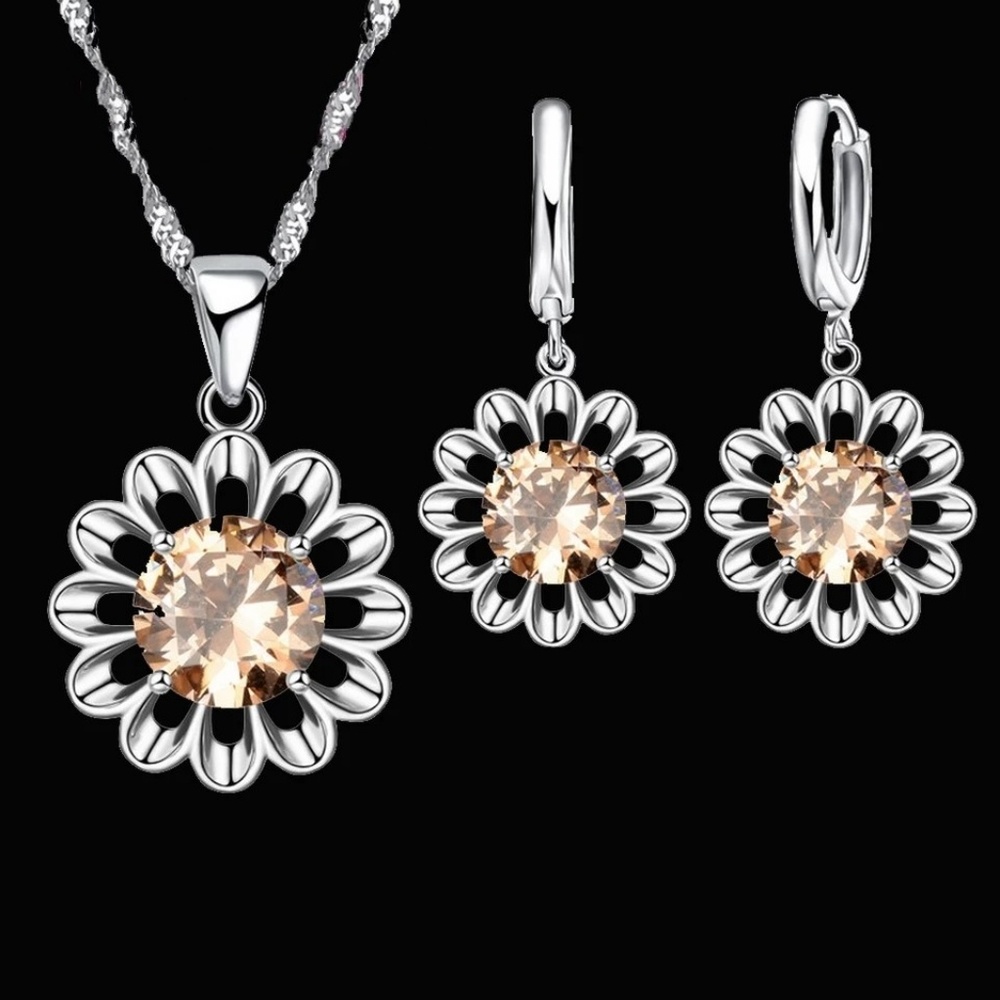 Stirling Silver Flower Necklace & Earrings Set